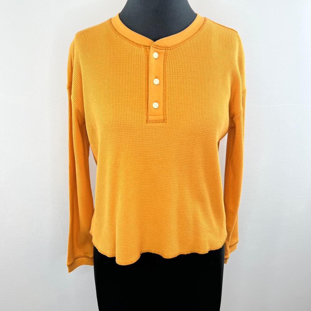 EVERLANE Burnt Orange Long Sleeve The Organic Cotton Waffle Henley Size XS